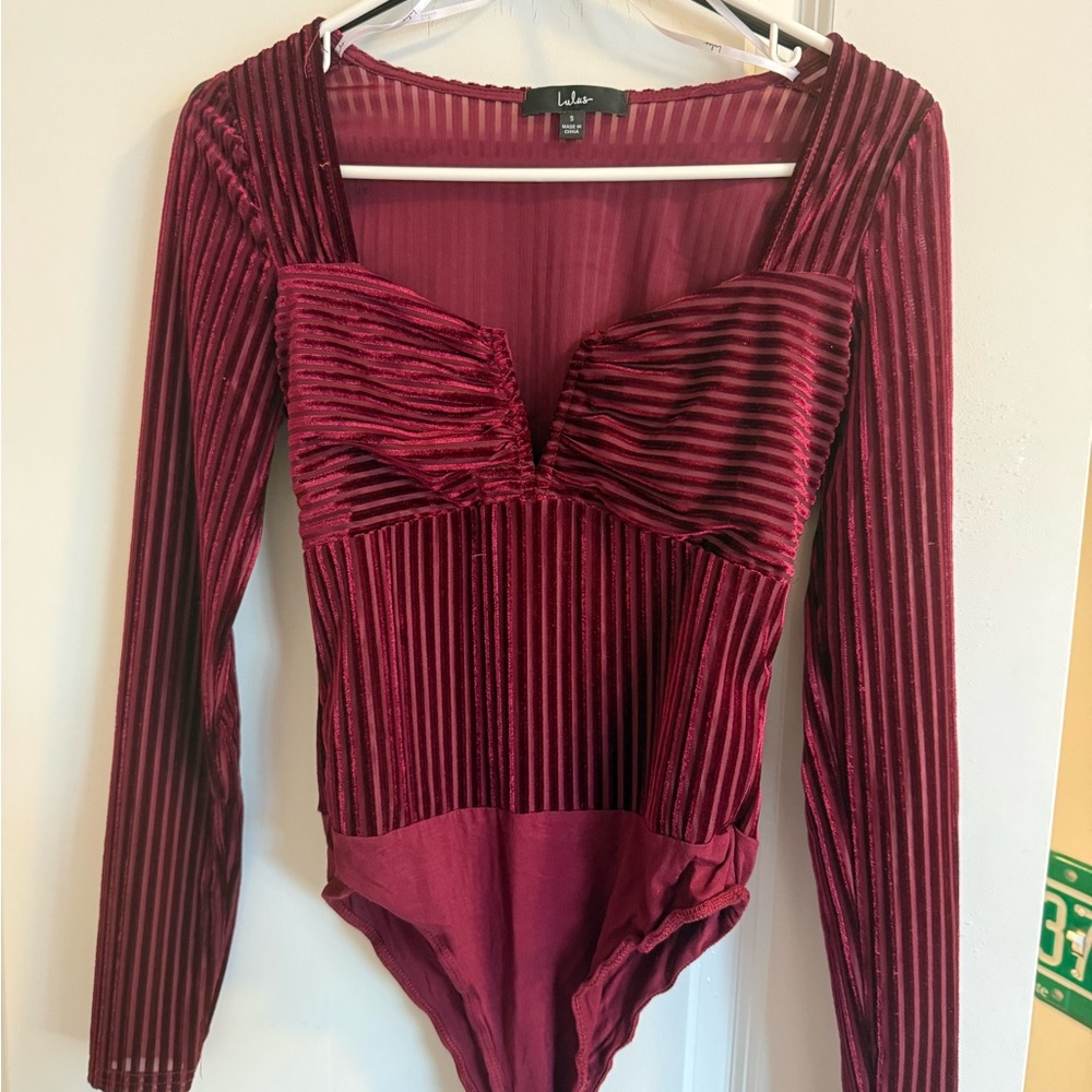 Lulu's Burgundy Long Sleeve Bodysuit